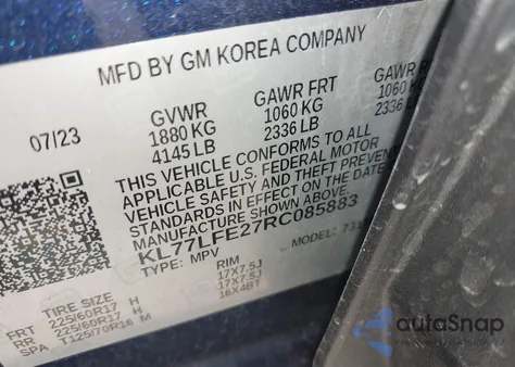 2024 Chevrolet Trax Fwd Sp from USA, damaged, VIN KL77LFE27RC085883